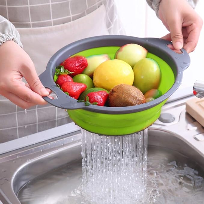 QiMH Collapsible Colander and Strainer Set of 4, Food-grade Sturdy Plastic Base - Image 3