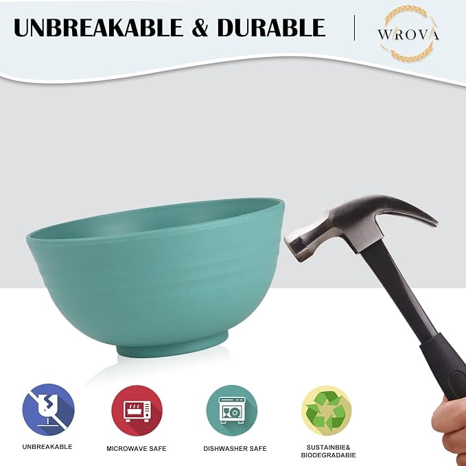 Wrova 26 oz Wheat Straw Bowls, Unbreakable Cereal Bowls Set of 6, Microwave & - Image 6