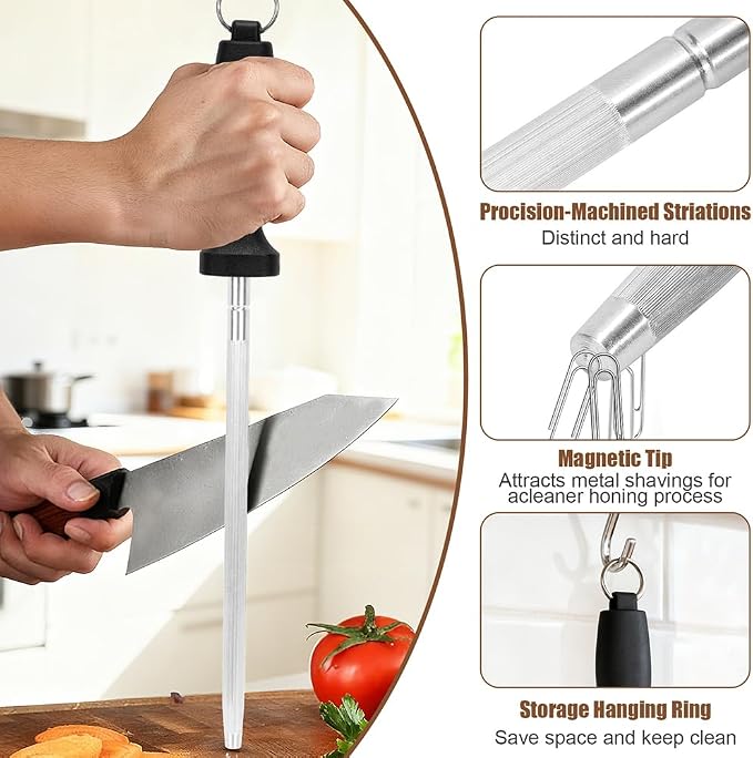 Professional 12-Inch Knife Sharpening Rod, High-Carbon honing rod to Sharpen - Image 5