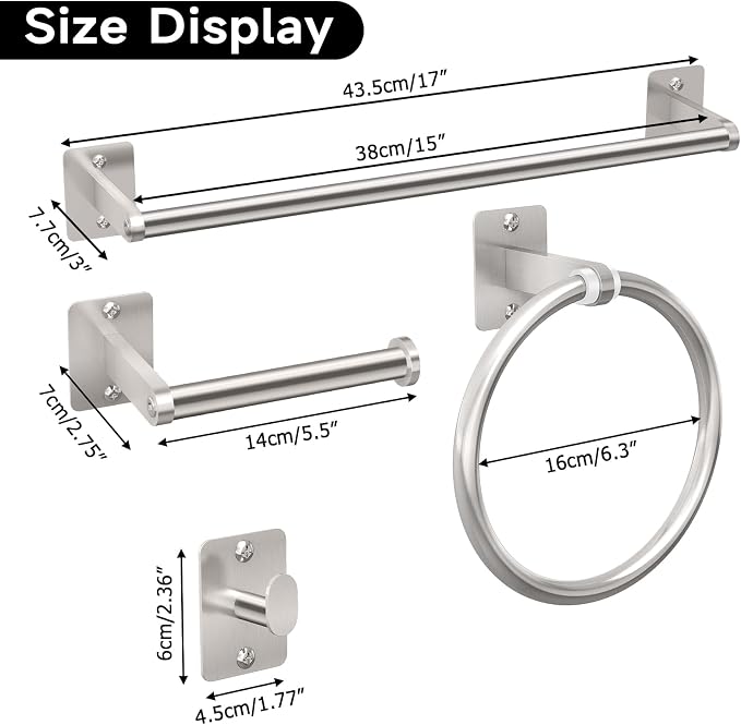 KLJKPA Brushed Nickel Bathroom Accessories Set, 4 Pieces Bathroom Hardware Set - Image 6