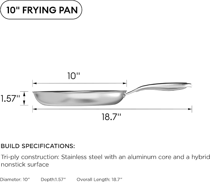 COOKER KING 10-Inch Stainless Steel Pan, Hybrid Nonstick Frying Pan, 3-Ply Clad - Image 8