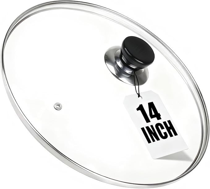 14 Inch Pan Lid, Tempered Glass Cast Iron Lid by Eptcp