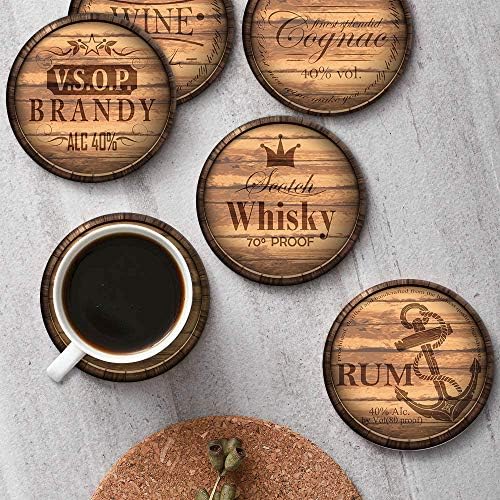 Britimes Coasters for Drinks, Set of 6, Ceramic Stone, Wooden Rustic