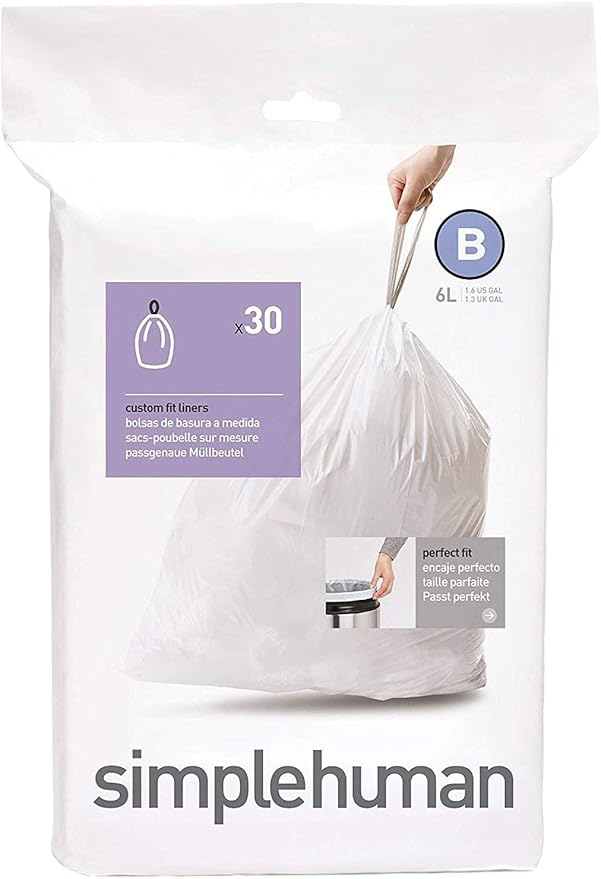Simplehuman Bin Trash Can Bags Liners New 6l Litres Size B Box Pack of 30 by Simplehuman