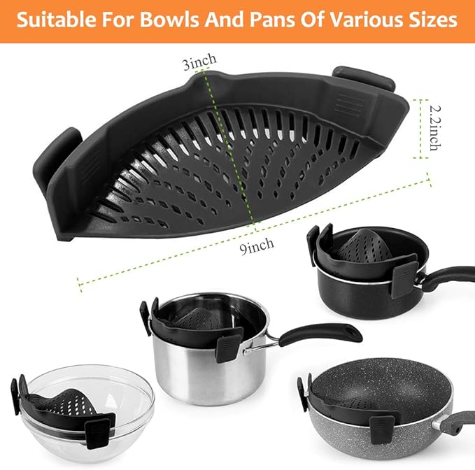 YEVIOR Clip on Strainer for Pots Pan Pasta Strainer, Silicone Food Strainer - Image 3