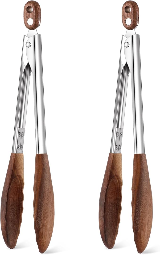 Baderke 2 Pcs Kitchen Tongs for Cooking Wooden Utensil Set Salad Tongs by Baderke