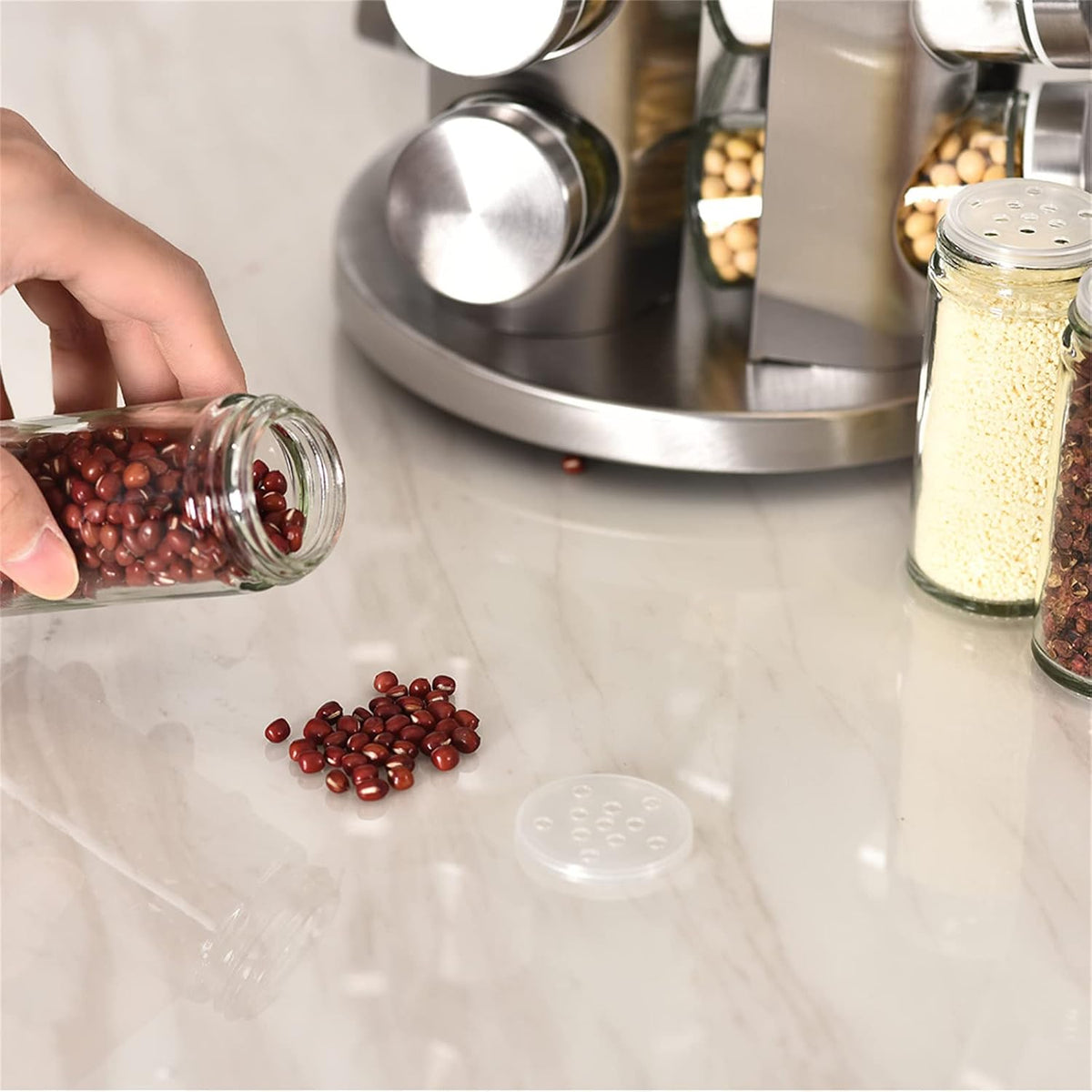 EBIZ&TECH 20-Jar Stainless Steel Rotating Spice Rack with Non-Slip