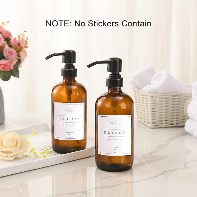 AmazerBath Amber Glass Soap Dispensers, 2 Glass Amber Pump Bottles, 17 Oz Dish - Image 7