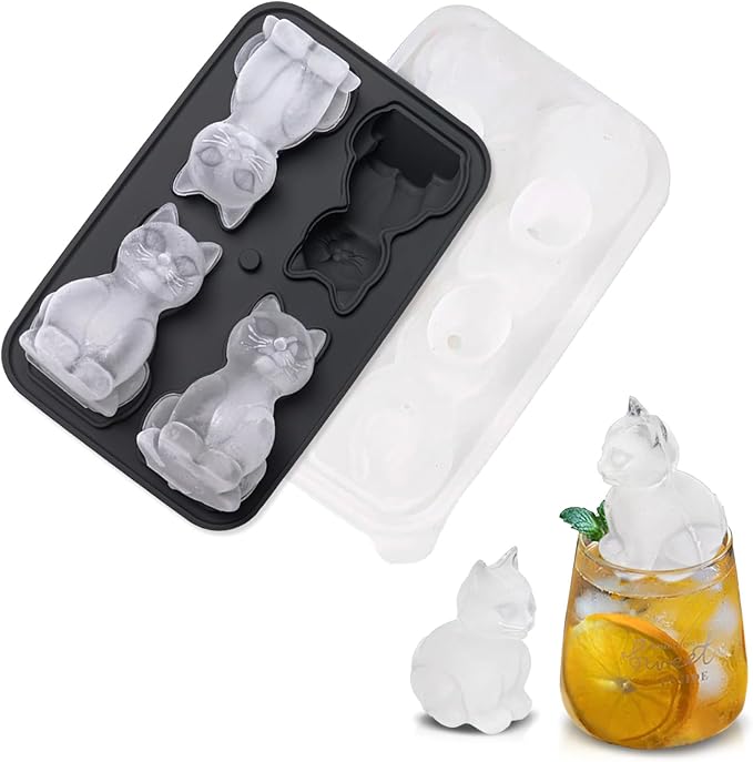 4 Cavities 3D Cat Ice Cube Molds, Cute Cat Shape Ice Mold, Large Ice Cube Tray by GRITOSE