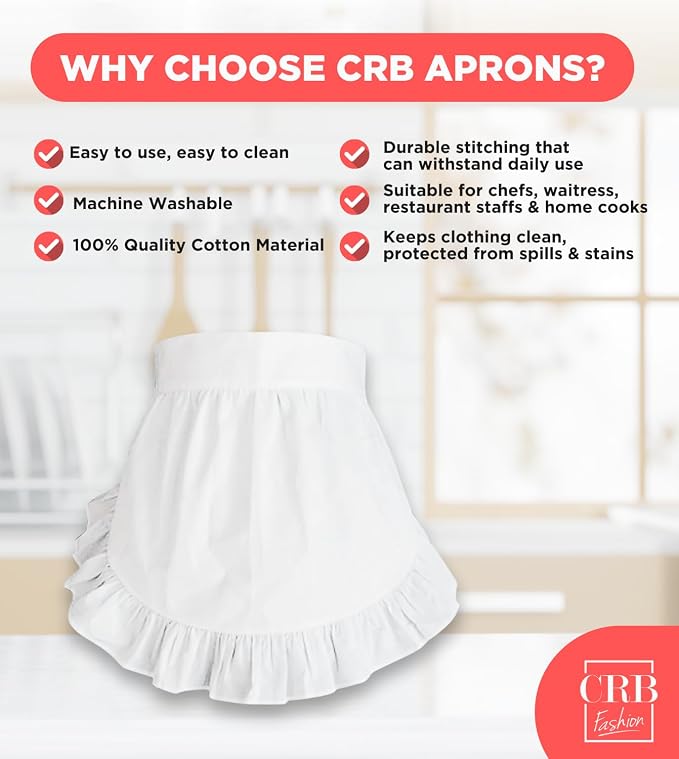 CRB Fashion Waist Apron Kitchen Cooking Restaurant Cotton Bistro Half Aprons - Image 5