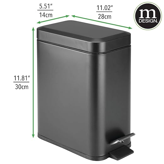 mDesign Small Modern 1.3 Gallon Rectangle Metal Lidded Step Trash Can, Compact - Image 4