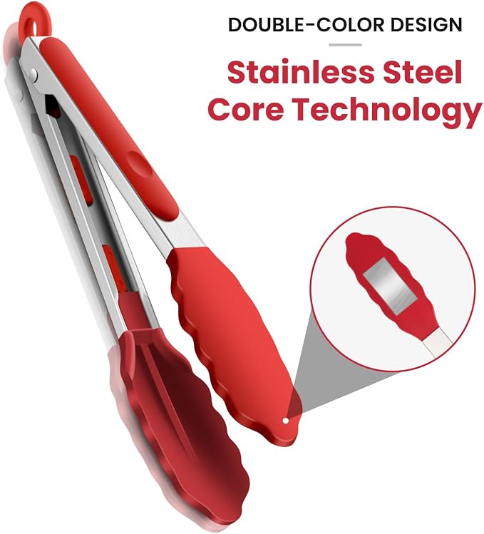 3 Pack Silicone Tongs for Cooking, Maywe Tanso 9 Inch Cooking Kitchen Tongs - Image 4