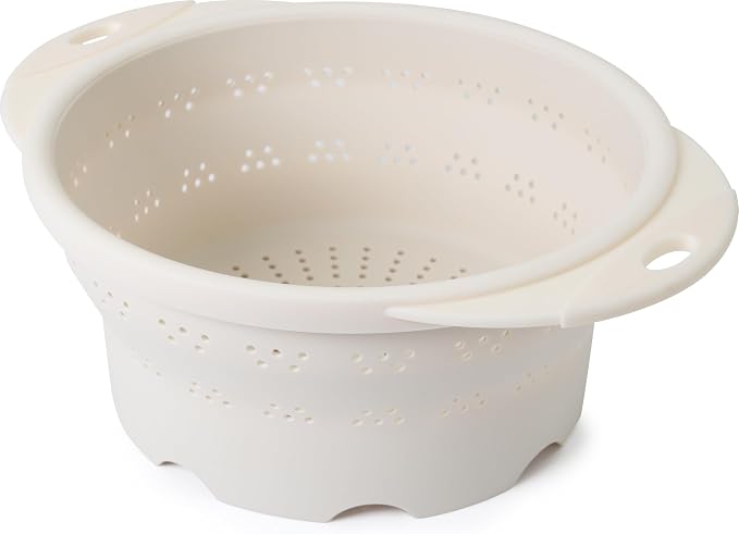 Dexas 10" Collapsible Silicone Colander in Cream, Kitchen Strainer - Image 2
