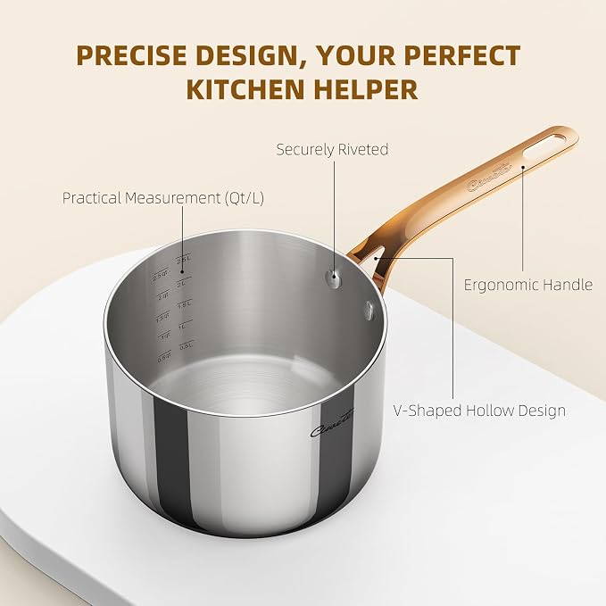 Ciwete 3 Quart Sauce Pan with Lid, Upgraded Tri-Ply Stainless Steel Saucepan - Image 6