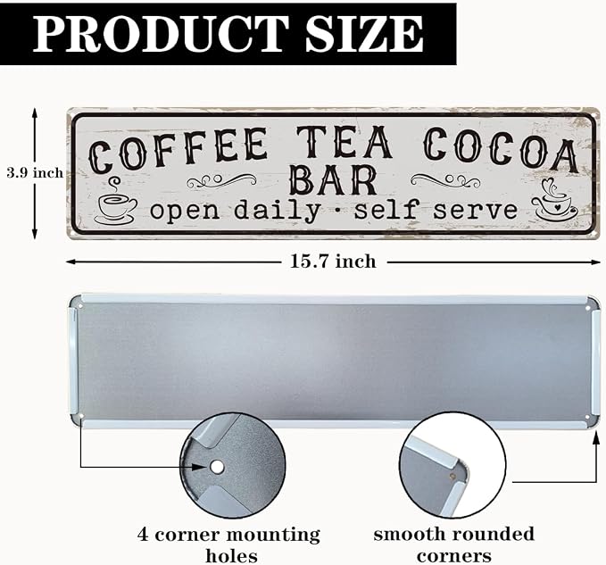 Coffee Signs for Wall, Coffee Tea Cocoa Bar Sign, Retro Metal Tin Sign - Image 2