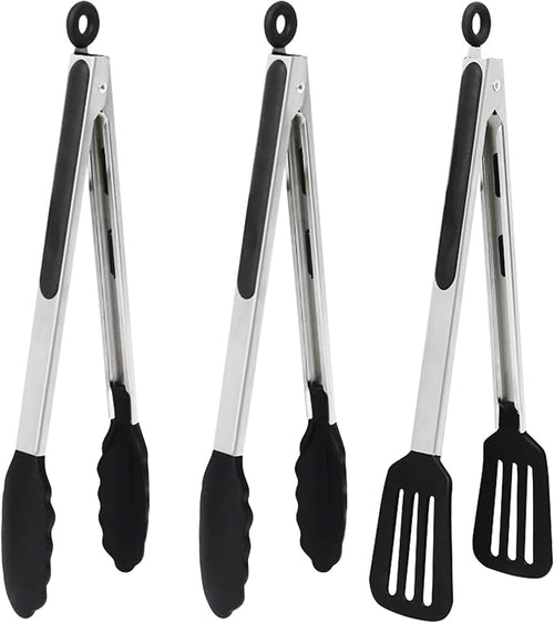12 Inch Kitchen Tongs Set of 3, Silicone Tongs by Pharamat