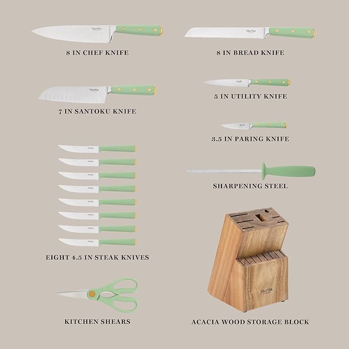 Martha Stewart 16-Piece Lockton High Carbon Stainless Steel Knife Block Set - Image 3