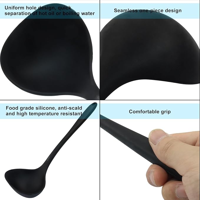 Jiozermi 2 Pcs Silicone Soup Ladle, 12-Inch Long Handle Ladle Spoon, Heat - Image 4