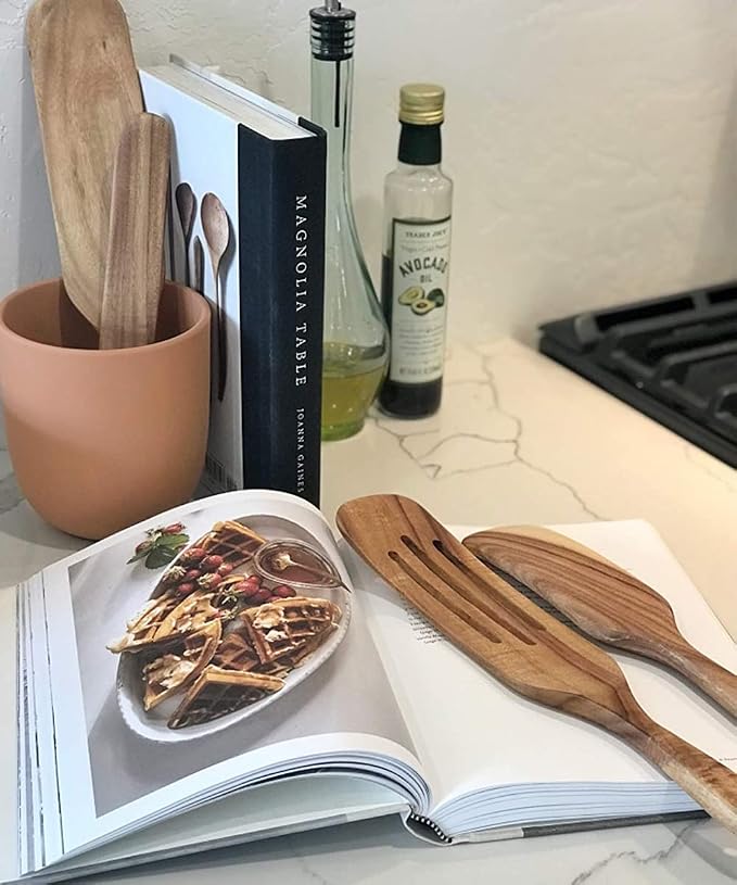 Spurtle Set, Natural Acacia Wooden Kitchen Utensils Set of 4, Wooden Spoons - Image 5