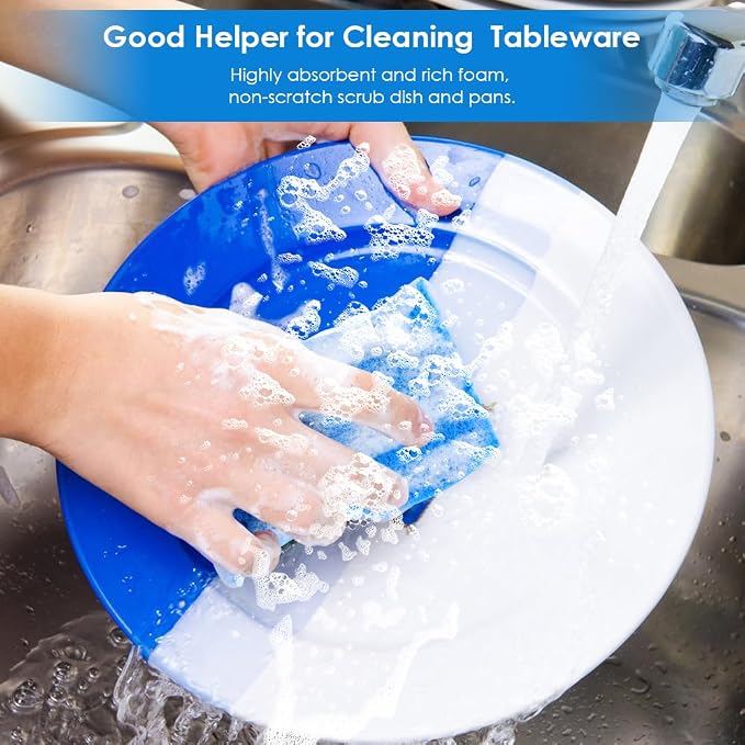 8PCS Dish Sponges Kitchen, Premium Blue Dish Washing Kitchen Sponge, Compressed - Image 2