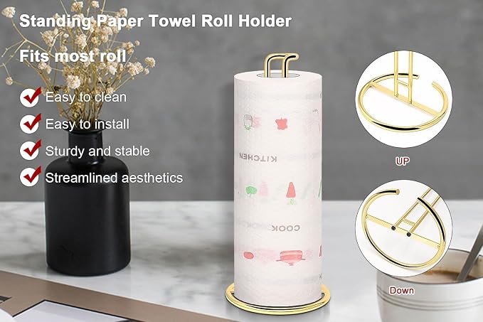 NearMoon Paper Towel Holder, Sturdy Paper Towel Stand Dispenser-All Metal - Image 3