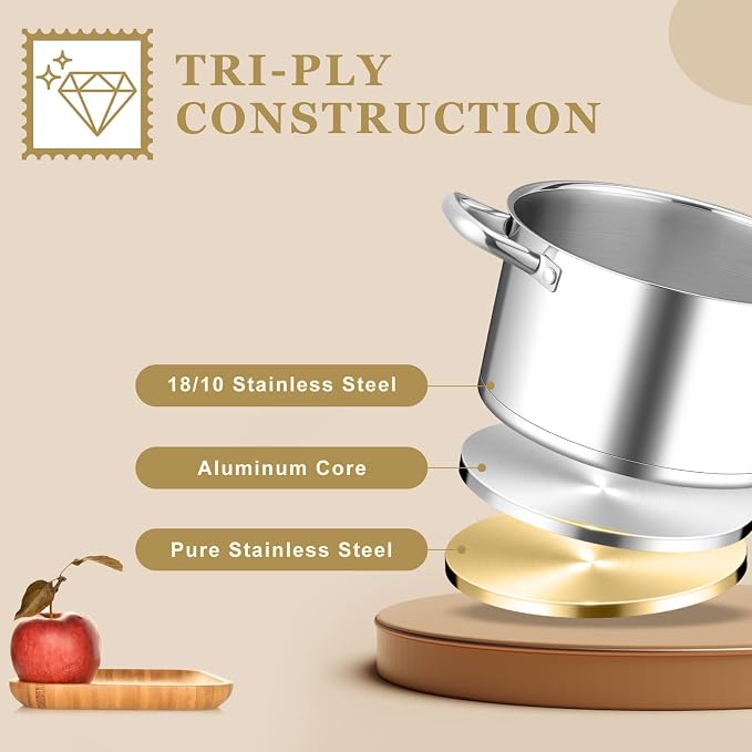 Leonyo 6QT Stock Pot with Lid, Stainless Steel Soup Pasta Pot - Image 3
