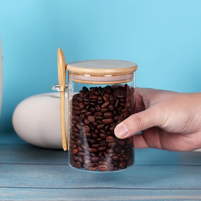 Glass Jars with Bamboo Lids and Spoon Set of 6, 17 OZ Coffee Sugar Container - Image 4