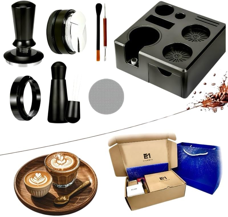 8 Pcs 51mm Espresso Accessories Kit, Tamping Station and Calibrated