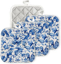 Pot Holder for Kitchen 4pcs,Blue and White Pattern with Intricate