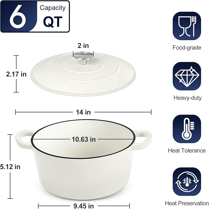 P&P CHEF 6QT Enameled Dutch Oven, Cast Iron Dutch Oven Pot - Image 2