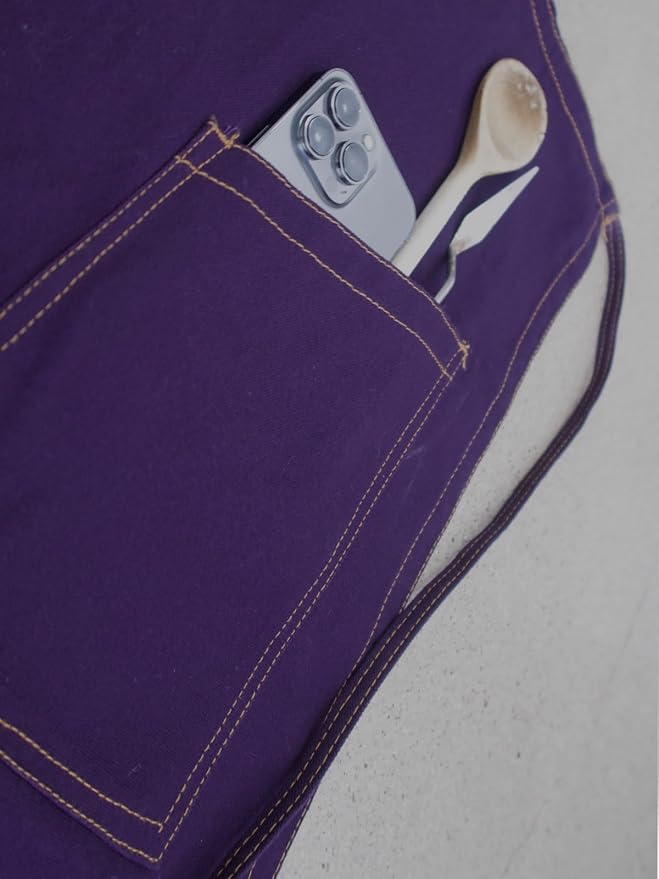 Deep Purple Split Leg Apron, Cotton Canvas Full Coverage Pottery Apron - Image 6