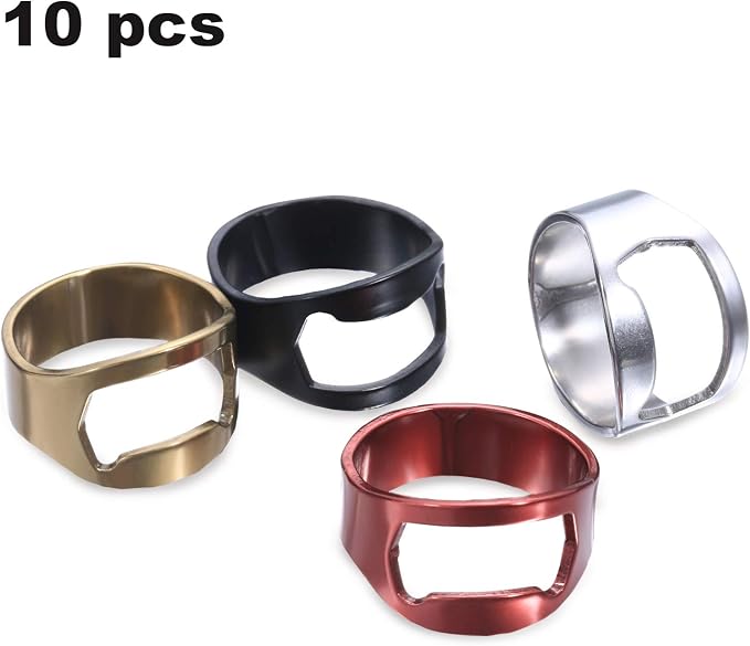 Boao 10 Pieces Bottle Opener Ring stainless Steel Beer Finger Bottle Opener - Image 3