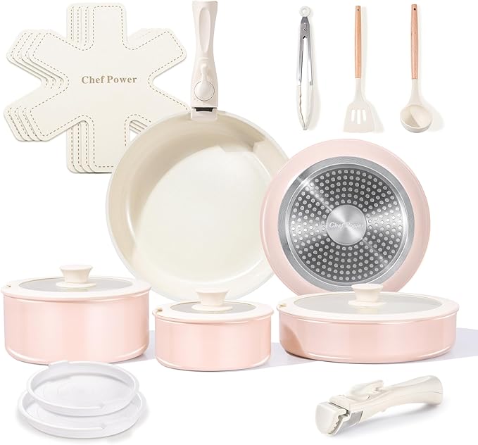 Chef Power Ceramic Nonstick Pots and Pans Set 19 Piece by ChefPower