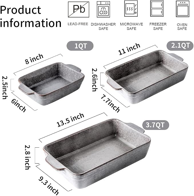 KOOV Bakeware Set, Ceramic Baking Dish Set, Rectangular Casserole Dish Set - Image 3