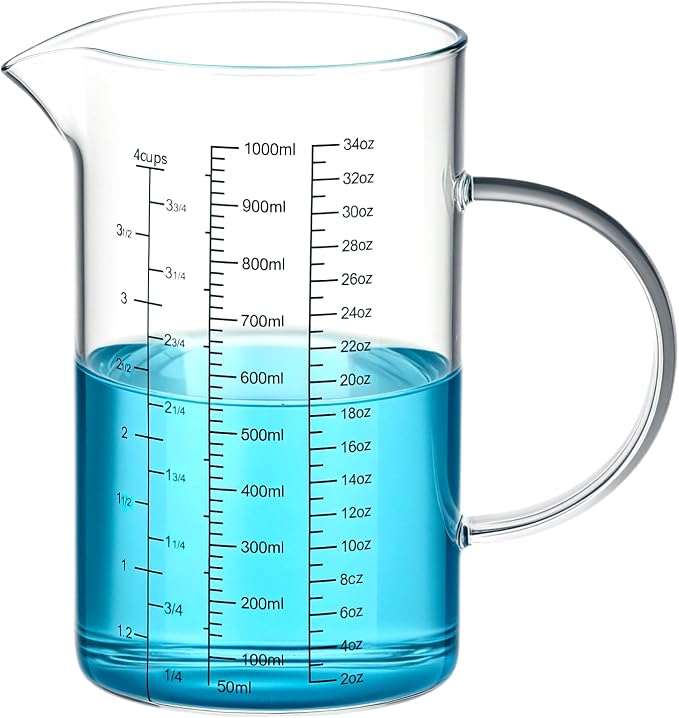 QWORK 34OZ/1000ML Glass Measuring Cup, 4 Cups Multi-Purpose Kitchen Tool by QWORK