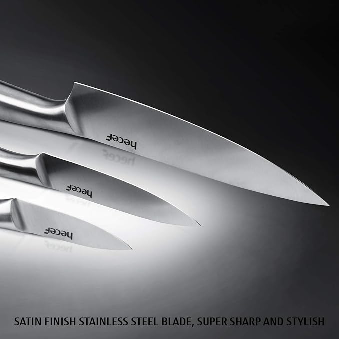 hecef Silver Kitchen knife set of 5, Satin Finish Blade - Image 3