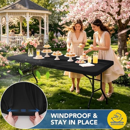 Fitted Tablecloth for 6 Foot Rectangle Tables-Black Picnic Table