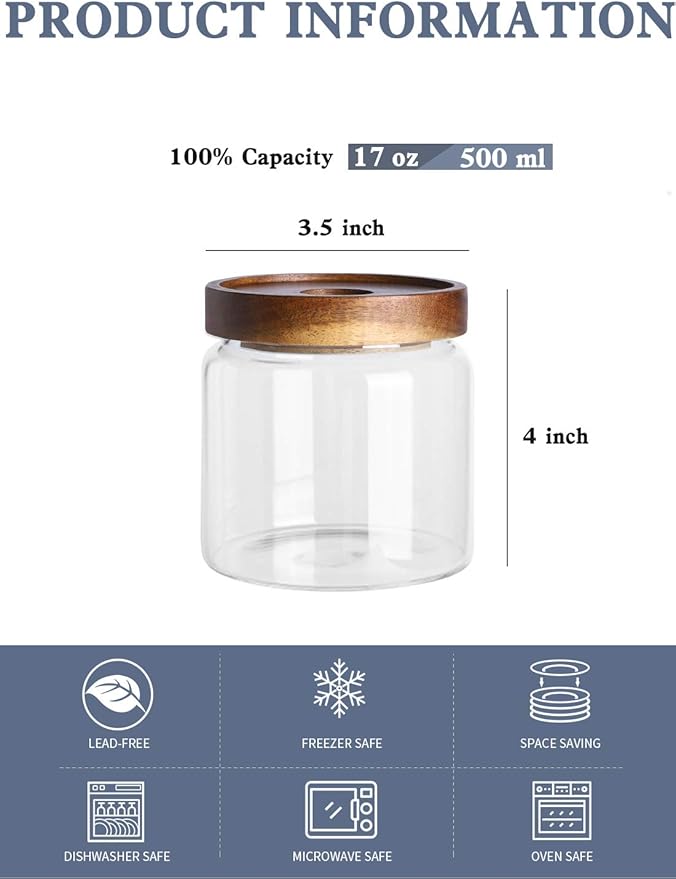 Kanwone Glass Storage Jars Set of 6, 17 Ounce Airtight Food Storage Containers - Image 2