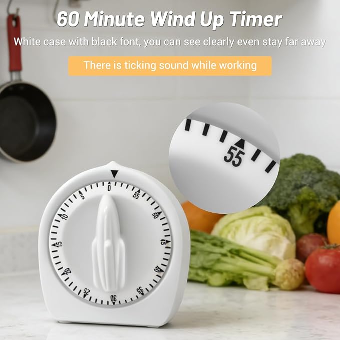 Kitchen Timers for Cooking, 60 Minute Wind Up Timer, Visual Mechanical Timer - Image 2