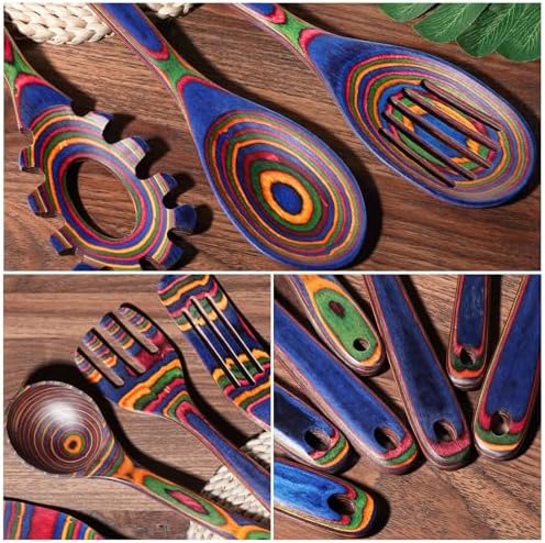 MYRAINBOW Wooden Spoons for Cooking – 7 Piece Pakkawood Kitchen