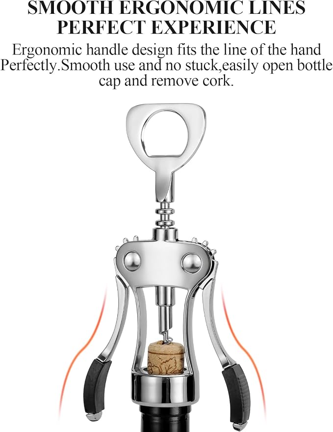 KORCCI Wine Opener, Heavy-Duty Zinc Alloy Wing Corkscrew, Premium Beer Bottle - Image 4