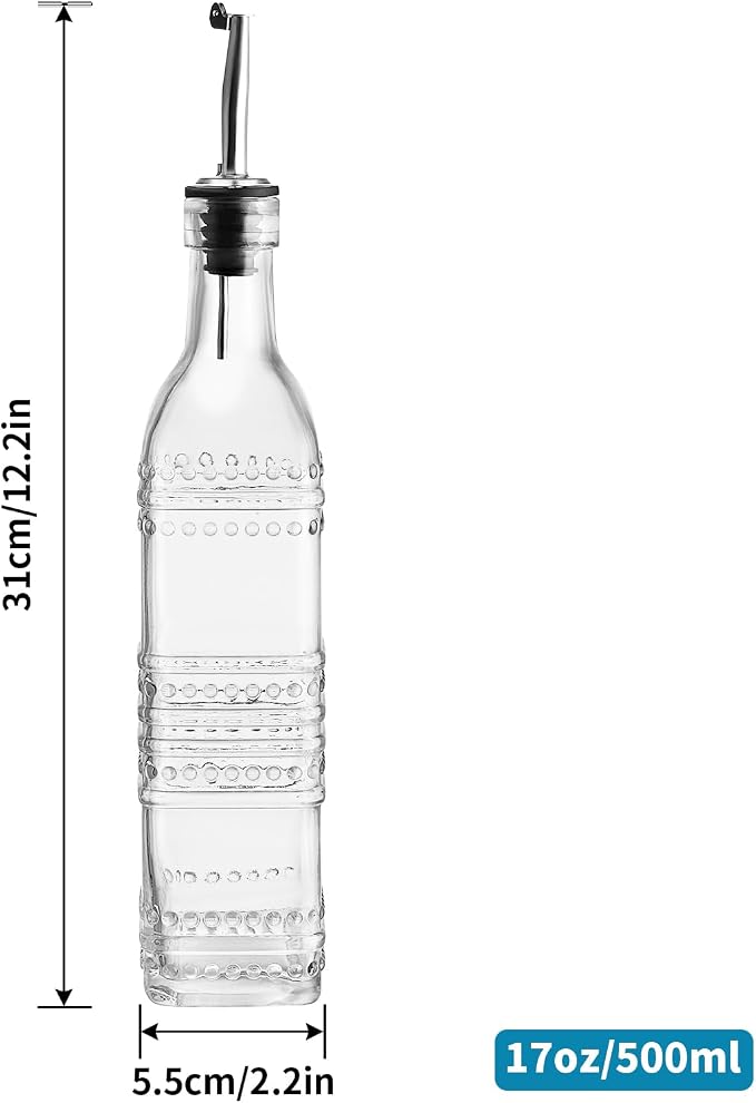 MDLUU Oil and Vinegar Dispenser Set, 17oz Clear Glass Olive Oil Bottles - Image 2