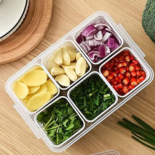6-in-1 Kitchen Scallion Storage Box, 6 Grids Draining Crisper Portable