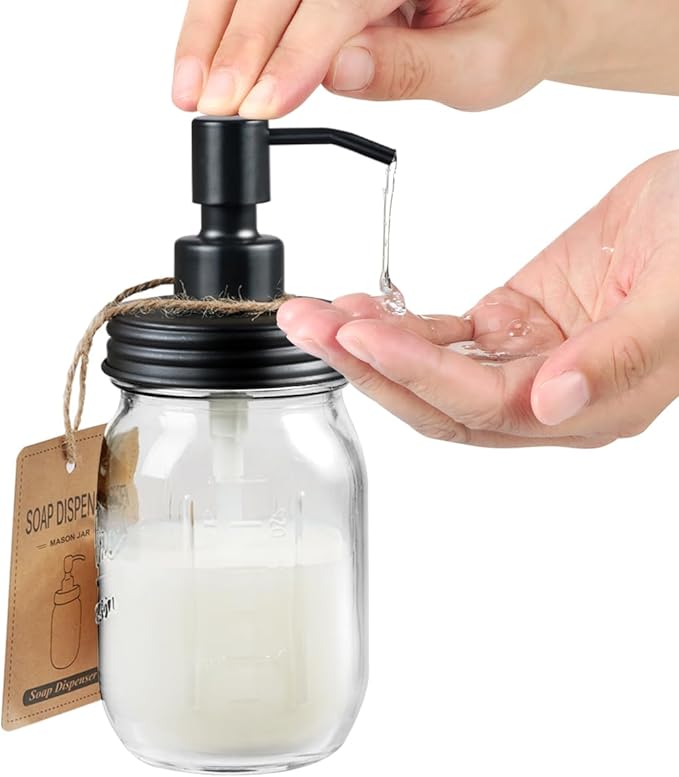 Amolliar 4 Pack Mason Jar Liquid Soap Dispensers, Rustproof Stainless Steel Lid - Image 3