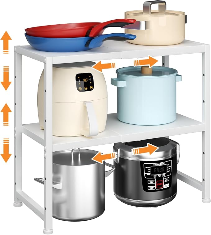 2-Tier Expandable Kitchen Storage Shelf, 150LBS Heavy Duty Metal Shelving Units by Cidaziya