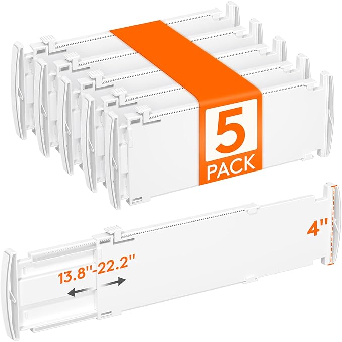 Lifewit 4" Tall 5 Pack Drawer Dividers, 35-56.5cm/13.8-22.2" Expandable Drawer by Lifewit