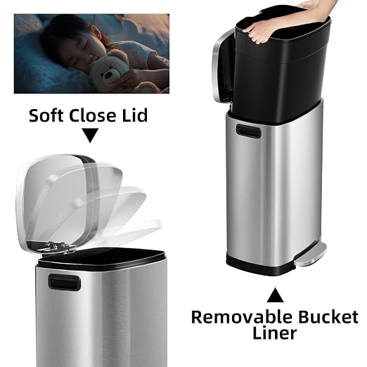 KdbK 13 Gallon Trash Can with Lid, 50L Fingerprint Proof Stainless Steel - Image 3