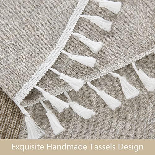 HOMBYS Solid Embroidery Oval Tablecloth with Tassels for Oval Table