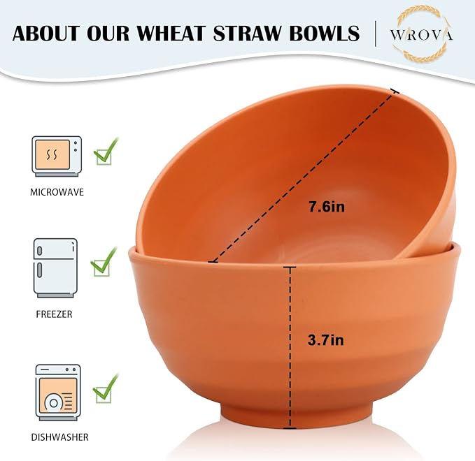 Wrova Wheat Straw Bowls Set 60 OZ Unbreakable Large Cereal Bowls Set of 6 - Image 2