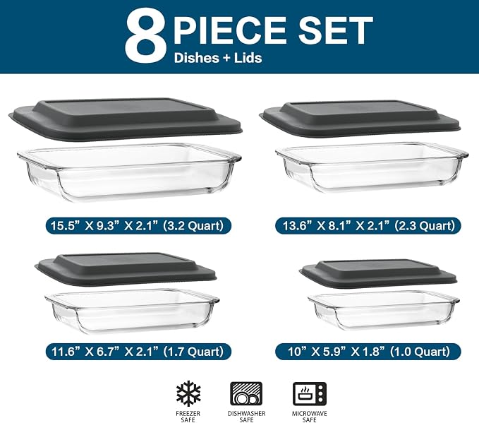 8-Piece Deep Glass Baking Dish Set - Image 2
